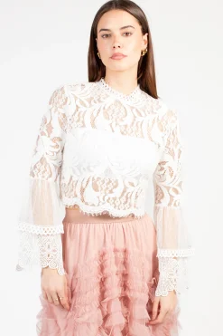 Chelsea Addison Lace Bell Sleeve Blouse Hot