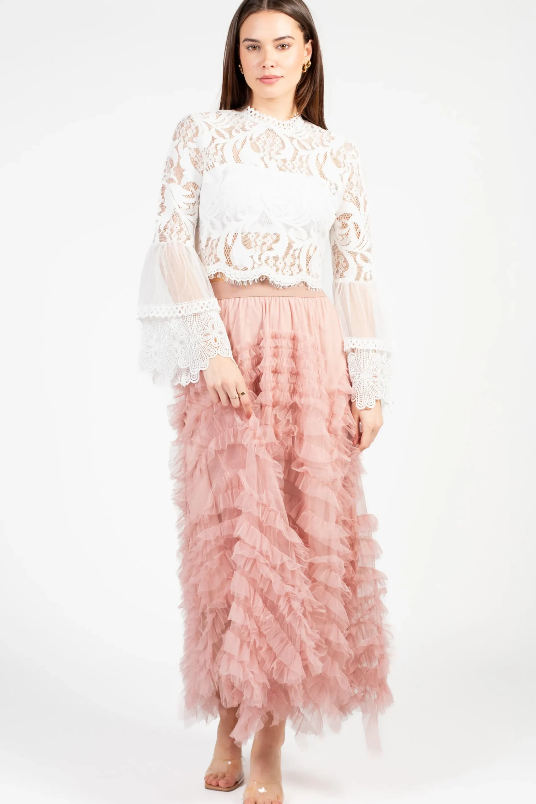 Chelsea Addison Lace Bell Sleeve Blouse Hot