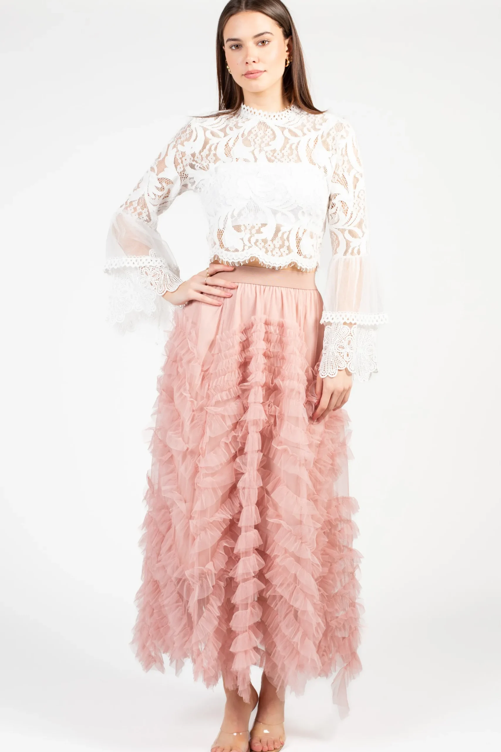 Chelsea Addison Lace Bell Sleeve Blouse Hot