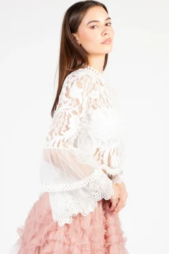 Chelsea Addison Lace Bell Sleeve Blouse Hot
