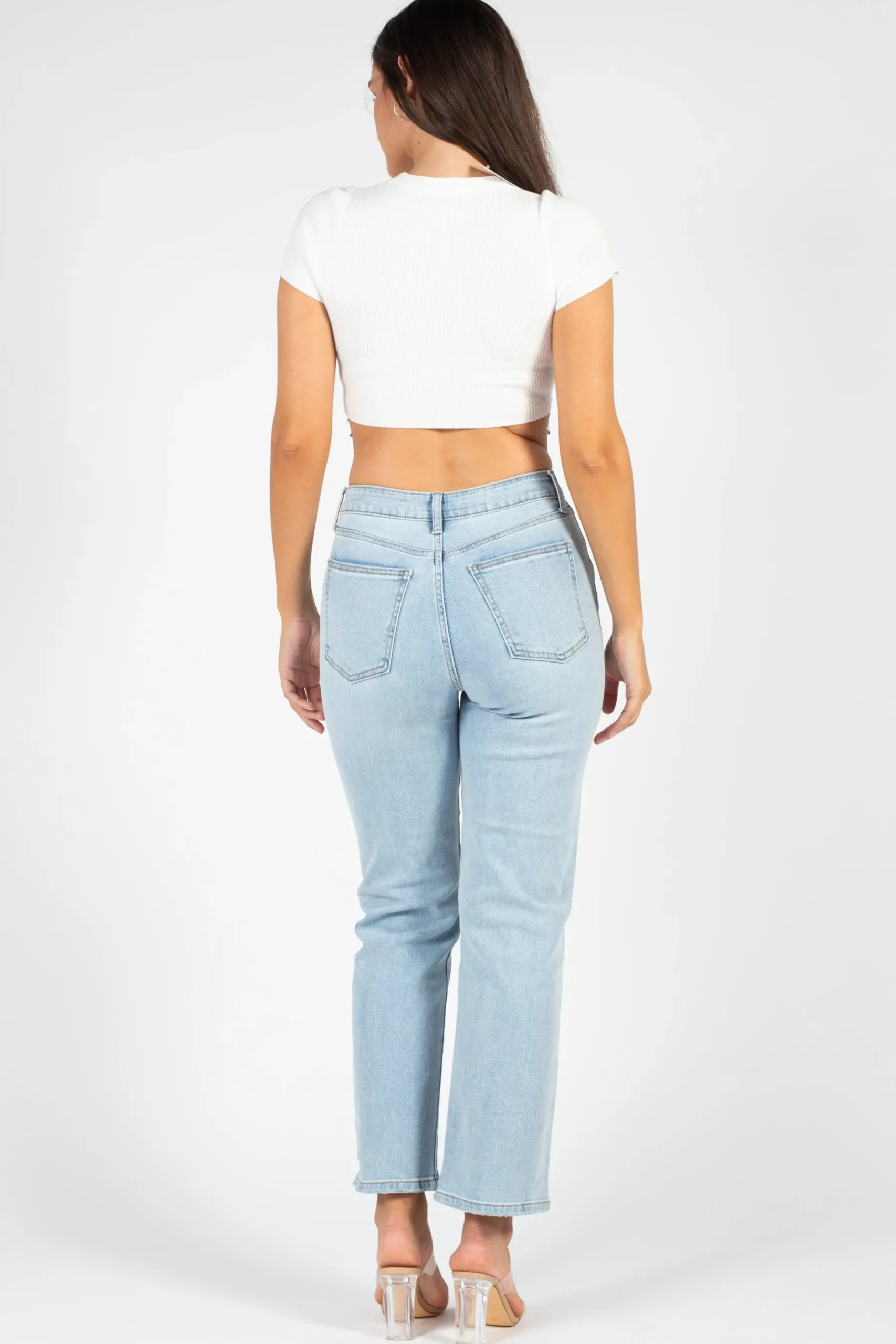 Blanc Alessia Rhinestone Fringe Ribbed Knit Crop Top Clearance