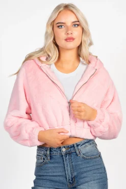 Love Tree Alethea Hooded Faux Fur Bomber Jacket Clearance