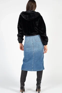Love Tree Alethea Hooded Faux Fur Bomber Jacket Clearance
