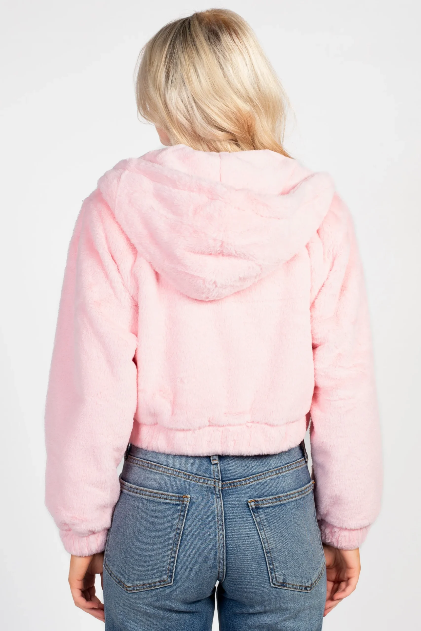 Love Tree Alethea Hooded Faux Fur Bomber Jacket Clearance