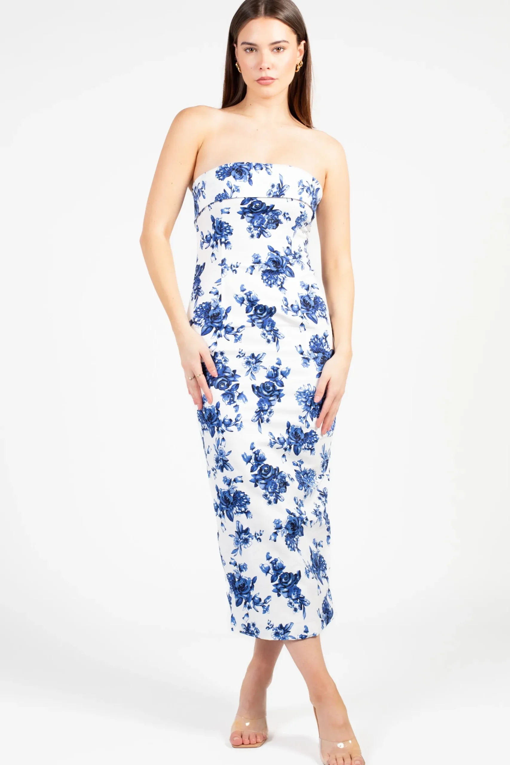 Mable Alina Floral Bodycon Midi Dress White Fashion