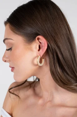 honey All for One Rhinestone Hoop Earrings New