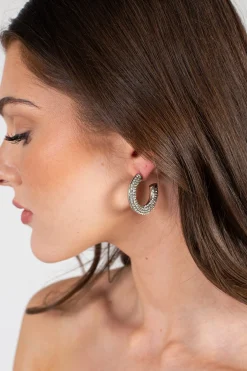 honey All for One Rhinestone Hoop Earrings New