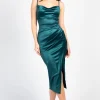 Lovely Day Amaya Side Slit Satin Midi Dress Sale