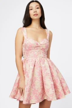 Mable Ambrose Corset Jacquard Floral Mini Dress Pink Hot