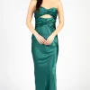 One and Only Aria Strapless Cutout Satin Maxi Dress Green Best