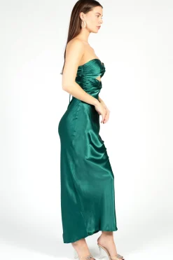One and Only Aria Strapless Cutout Satin Maxi Dress Green Best