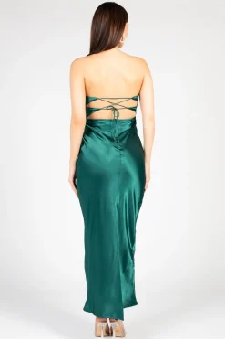 One and Only Aria Strapless Cutout Satin Maxi Dress Green Best