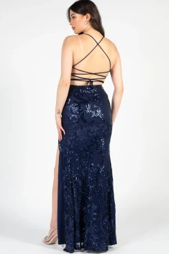 Lovely Day Ariel Strappy High Slit Sequin Gown Online