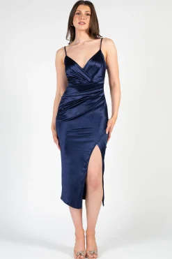Lovely Day Aveline Tulip Bottom Satin Midi Dress Sale