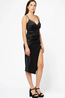 Lovely Day Aveline Tulip Bottom Satin Midi Dress Sale