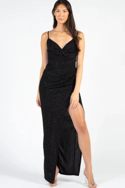 Lovely Day Bianca Side Ruched Shimmer Maxi Dress Hot