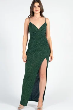 Lovely Day Bianca Side Ruched Shimmer Maxi Dress Hot