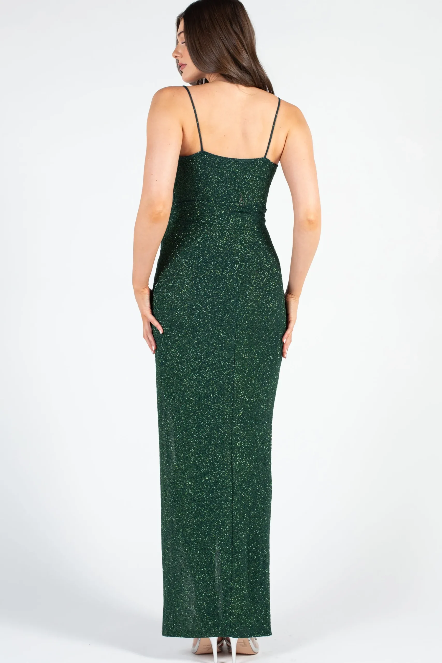 Lovely Day Bianca Side Ruched Shimmer Maxi Dress Hot