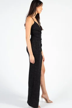 Lovely Day Bianca Side Ruched Shimmer Maxi Dress Hot