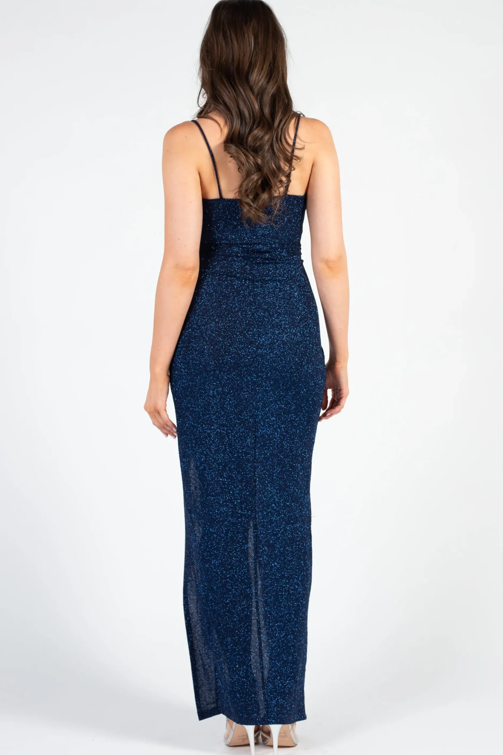 Lovely Day Bianca Side Ruched Shimmer Maxi Dress Hot