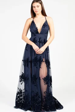 Luxell Brianna Floral Tulle Maxi Dress Sale