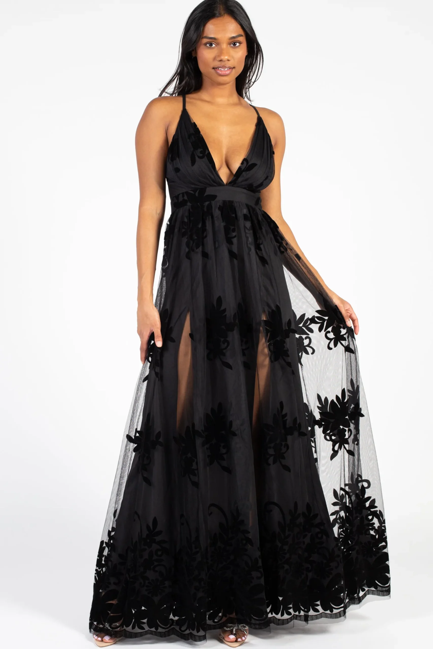 Luxell Brianna Floral Tulle Maxi Dress Sale