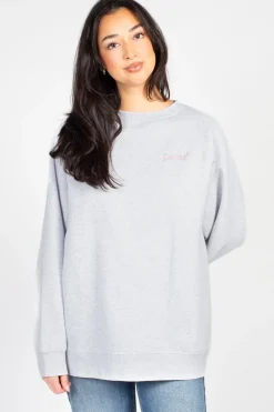 Brunette the Label 'Lover' Embroidered Crewneck Grey Clearance