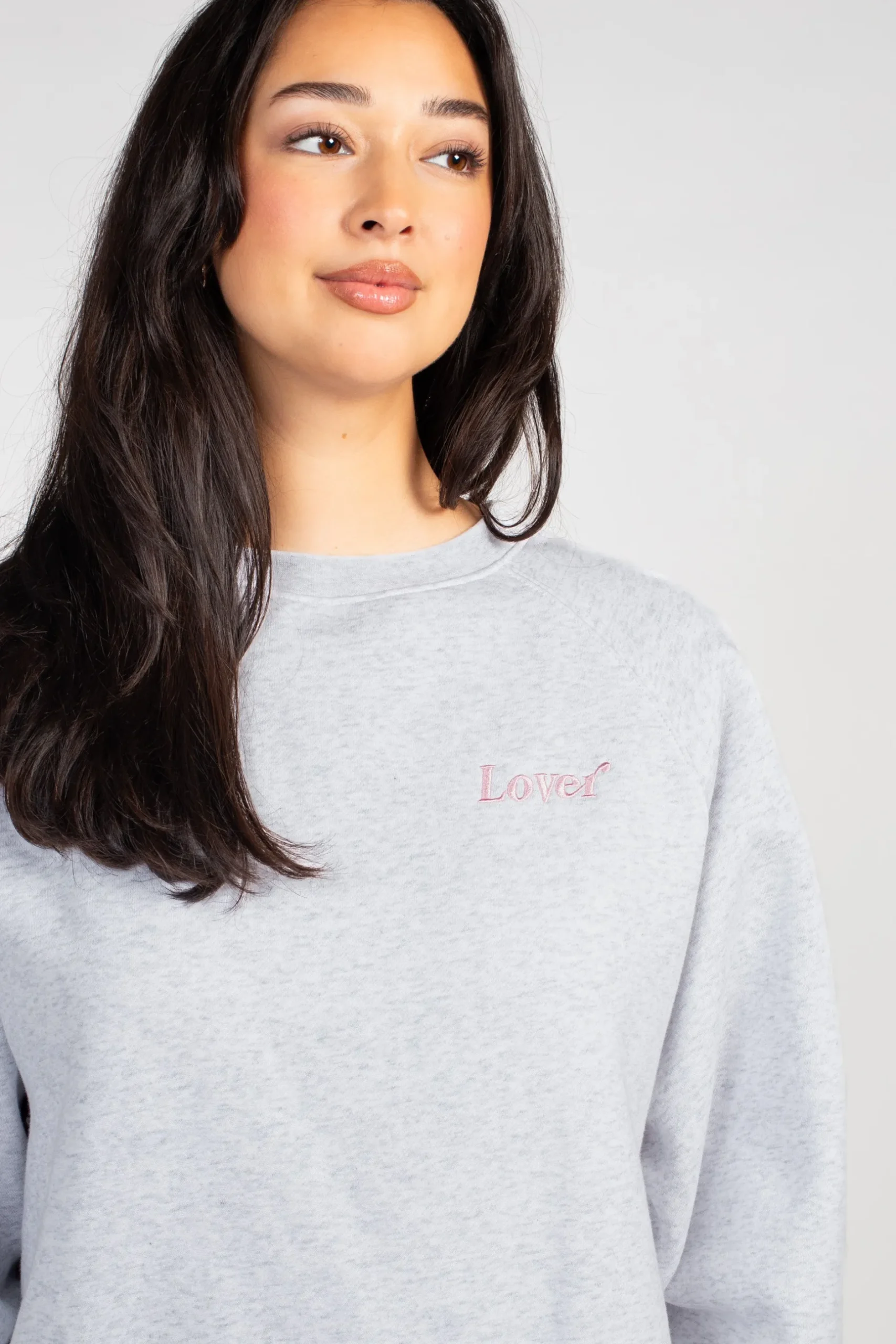Brunette the Label 'Lover' Embroidered Crewneck Grey Clearance