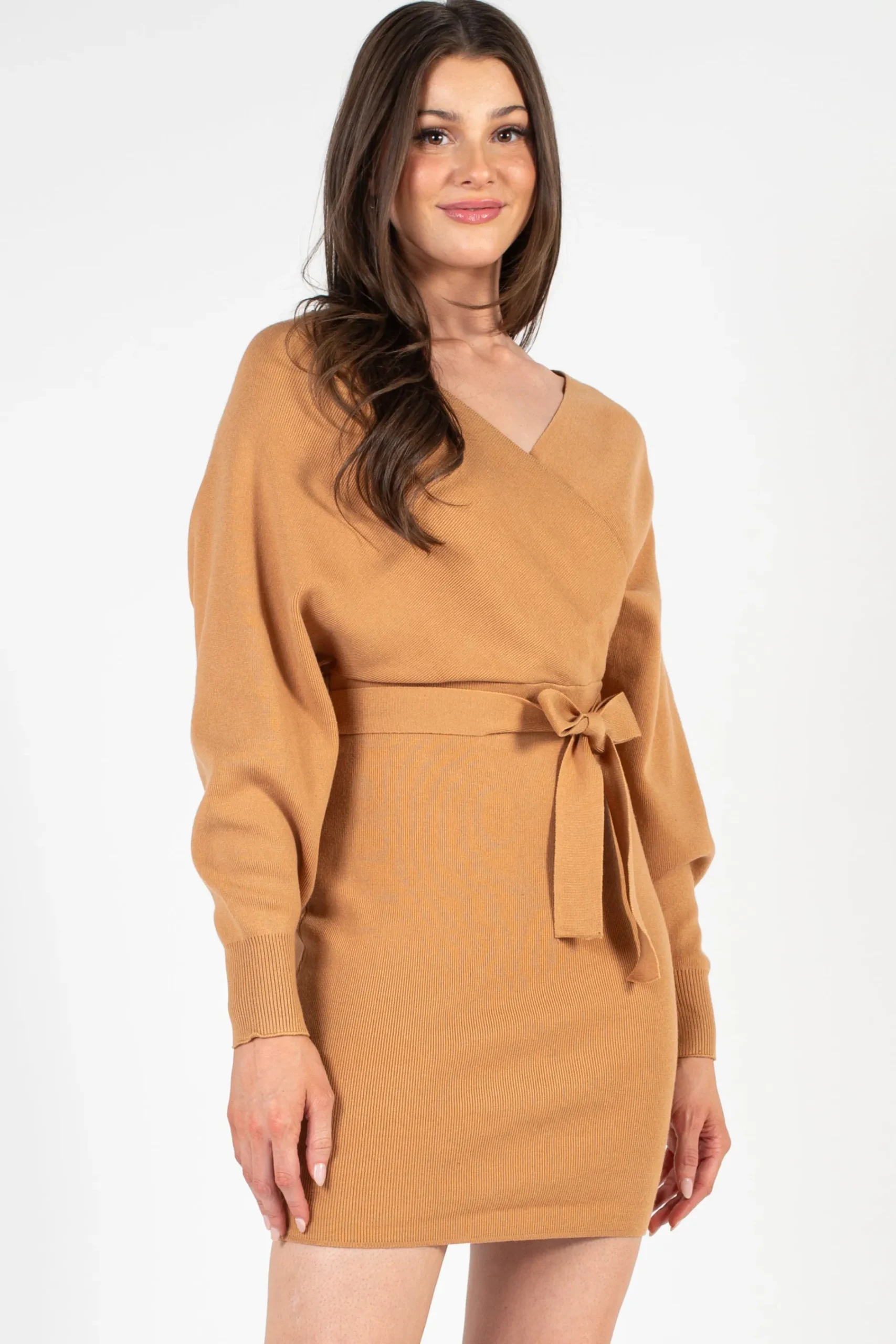 HYFVE Cassadee Tie Waist Sweater Dress Camel Fashion
