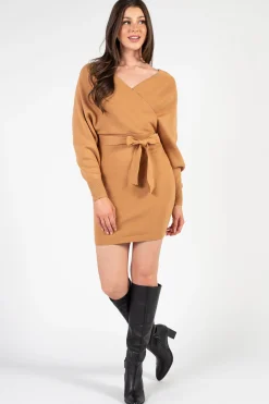 HYFVE Cassadee Tie Waist Sweater Dress Camel Fashion