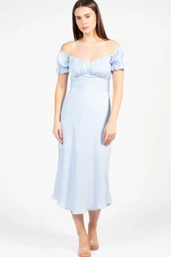 Saints u0026 Secrets Cindy Satin Off-The-Shoulder Midi Dress Outlet