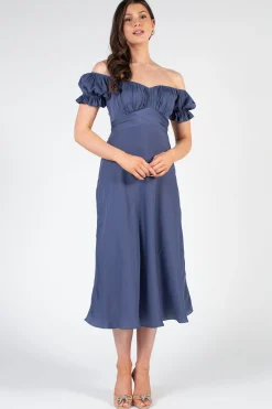 Saints u0026 Secrets Cindy Satin Off-The-Shoulder Midi Dress Outlet