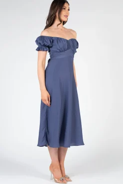 Saints u0026 Secrets Cindy Satin Off-The-Shoulder Midi Dress Outlet