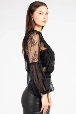 a.peach Clara Mesh Lace Crop Blouse Black Outlet