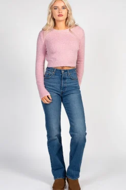 HYFVE Clare Fuzzy Crop Sweater Hot