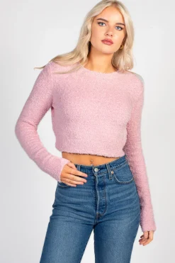 HYFVE Clare Fuzzy Crop Sweater Hot
