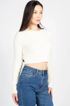 HYFVE Clare Fuzzy Crop Sweater Hot