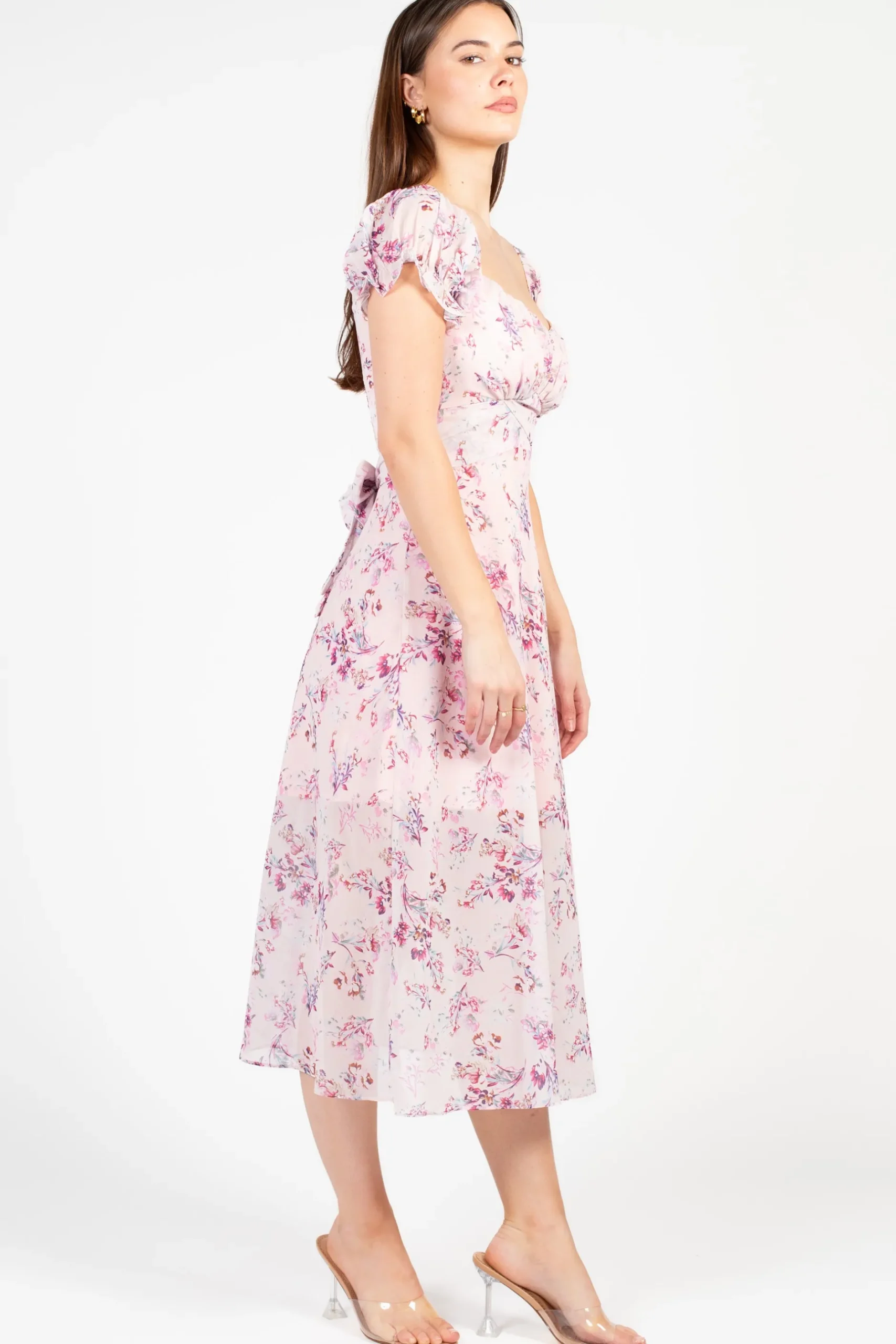 One and Only Cleo Floral Midi Dress Pink Outlet