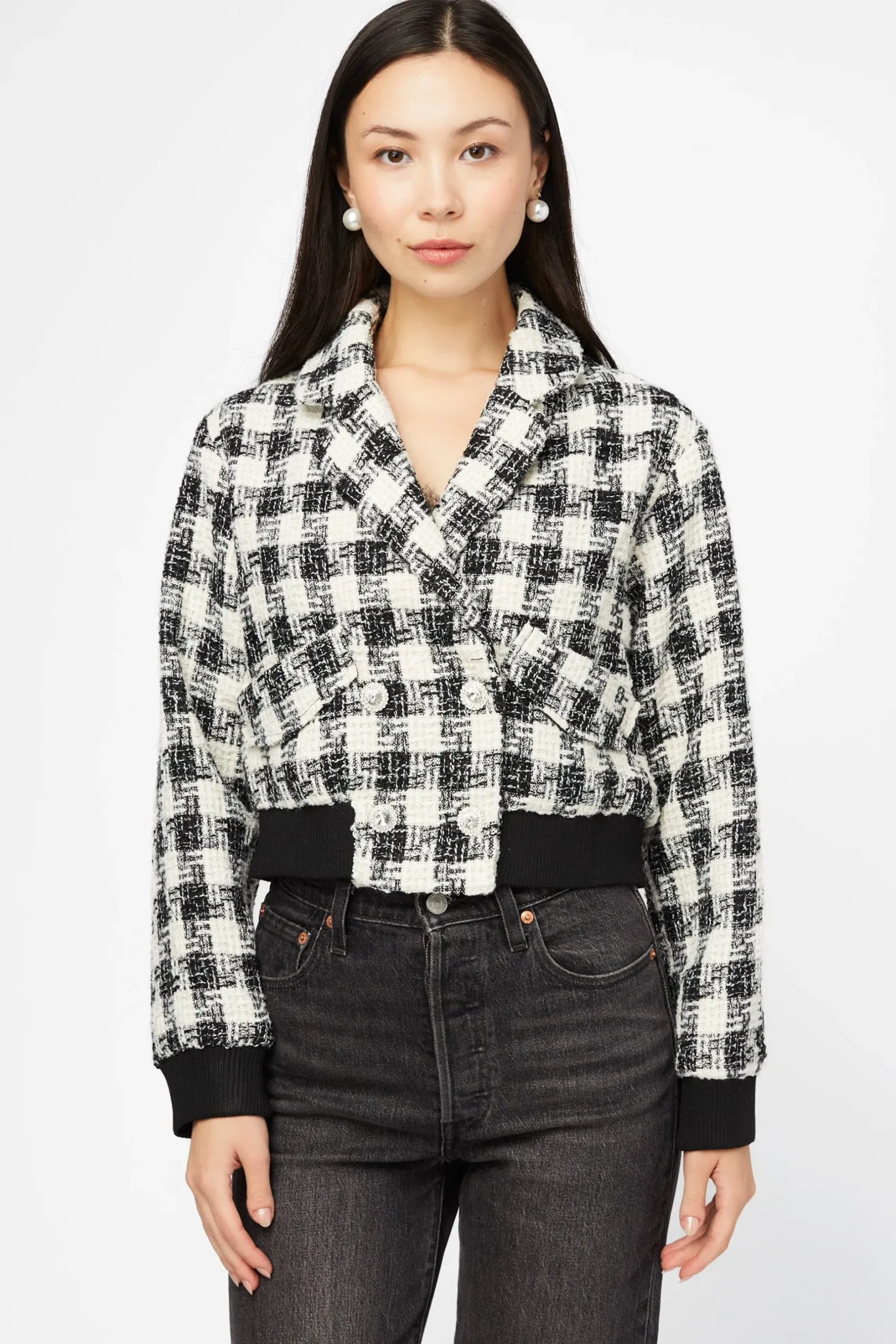 Balboa Coco Houndstooth Rhinestone Button Jacket Black/White Online