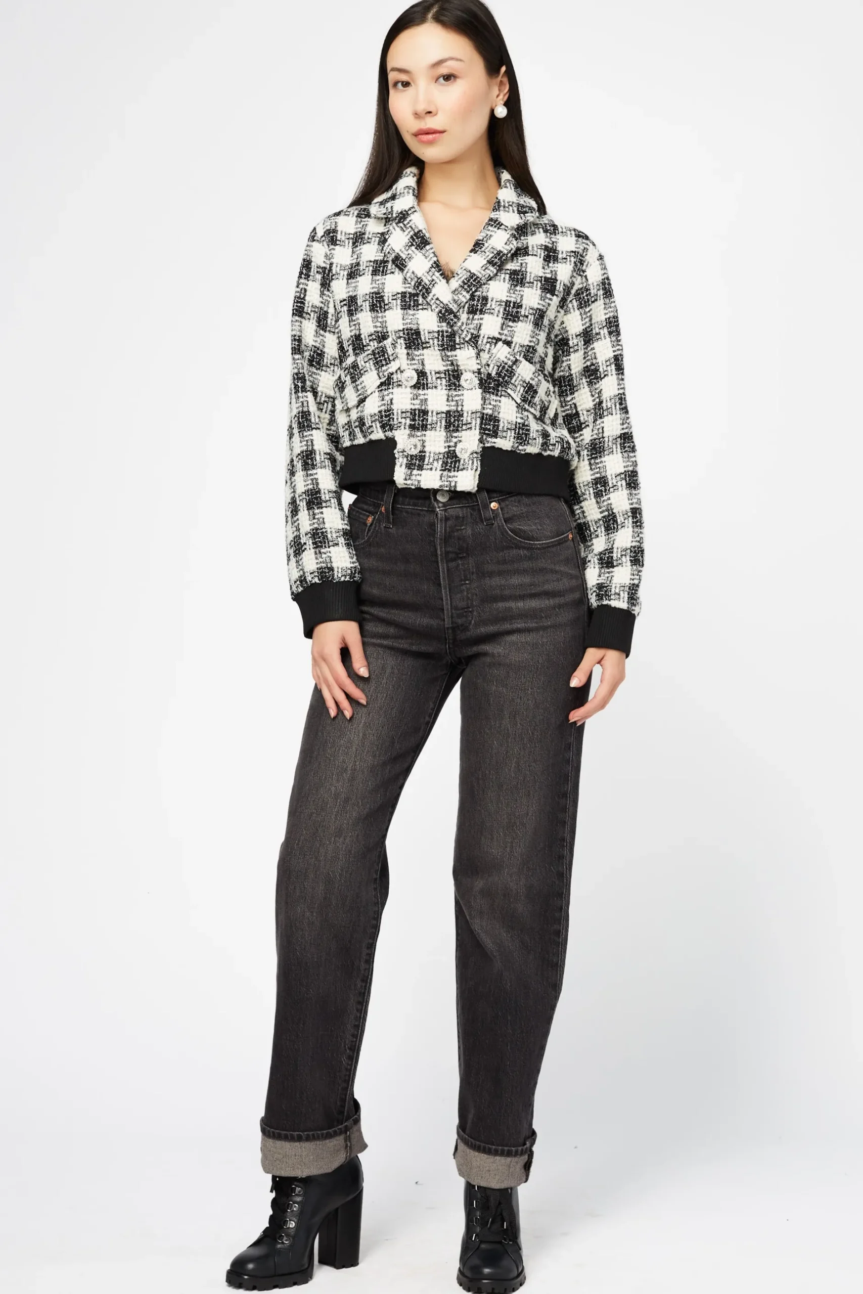 Balboa Coco Houndstooth Rhinestone Button Jacket Black/White Online