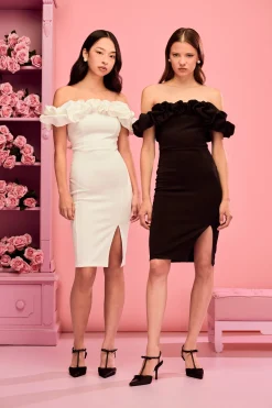 Symphony Coralie Off The Shoulder Ruffle Trim Midi Dress Hot