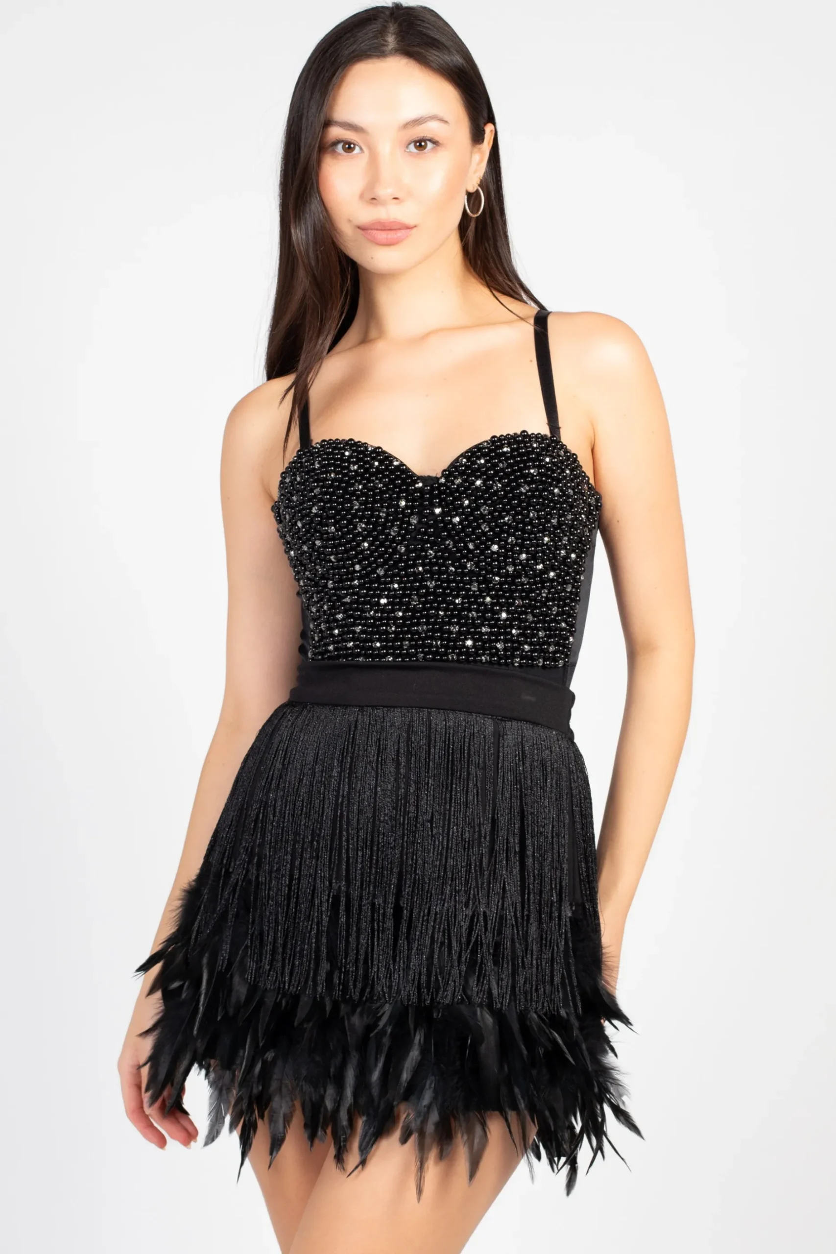 La Ros Destiny Fringe Feather Trim Mini Skirt White New