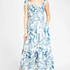 Dress Forum Donna Shirred Floral Maxi Dress Blue Sale
