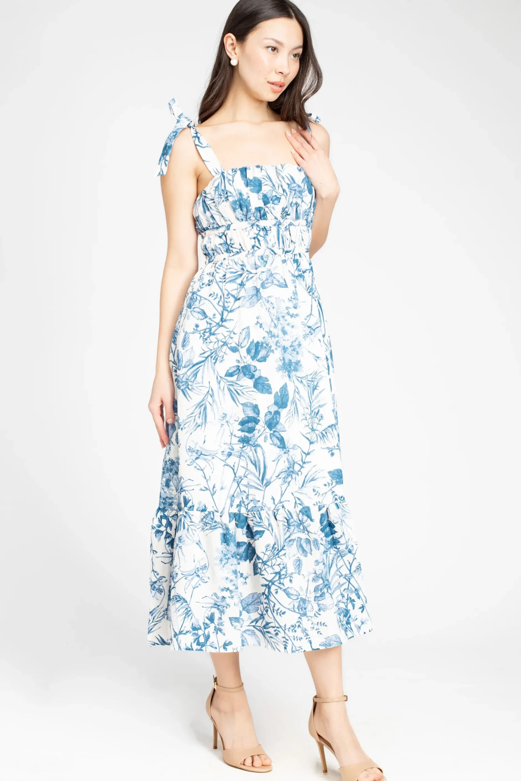 Dress Forum Donna Shirred Floral Maxi Dress Blue Sale