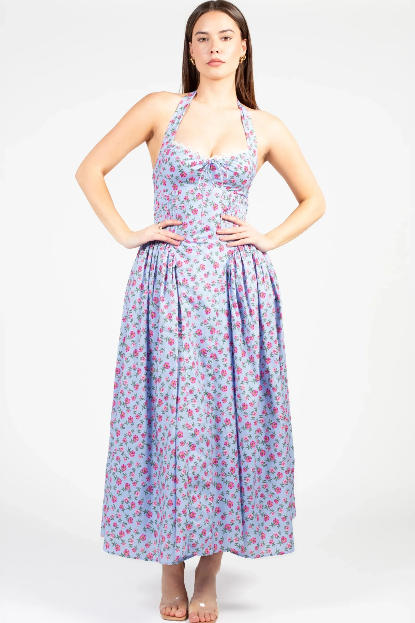 Mable Eleni Floral Midi Dress Blue Discount