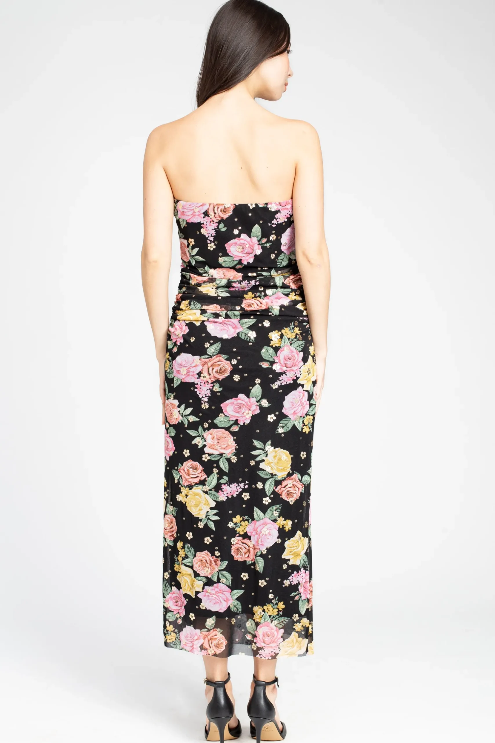 Dress Forum Elise Floral Ruched Maxi Dress Black Clearance