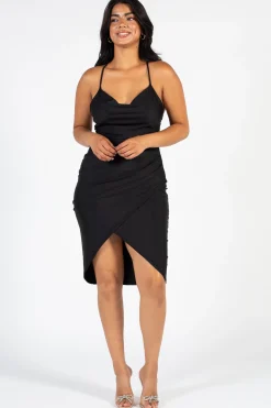 Misty Rose Elle Satin Ruched Tulip Midi Dress Discount