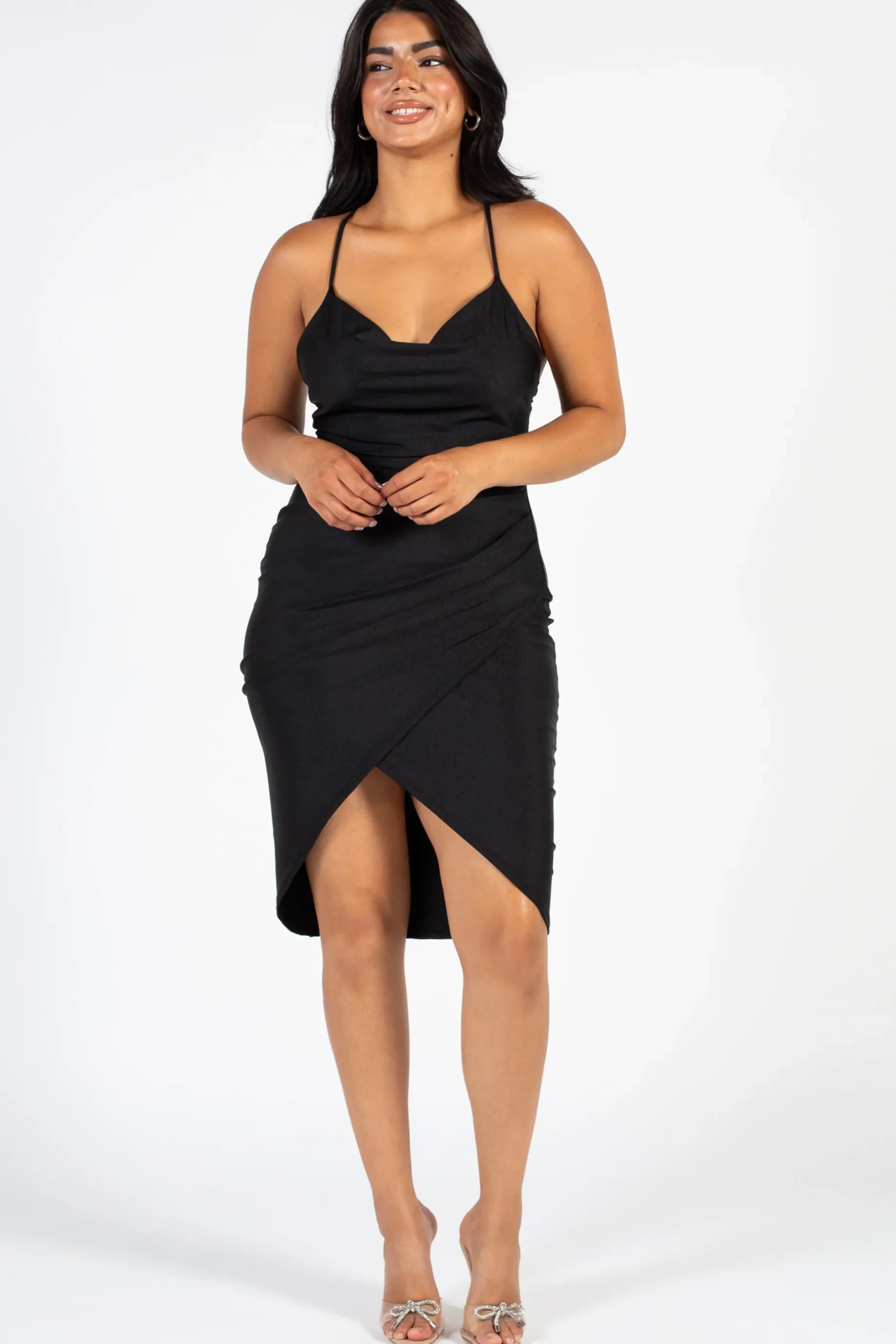 Misty Rose Elle Satin Ruched Tulip Midi Dress Discount