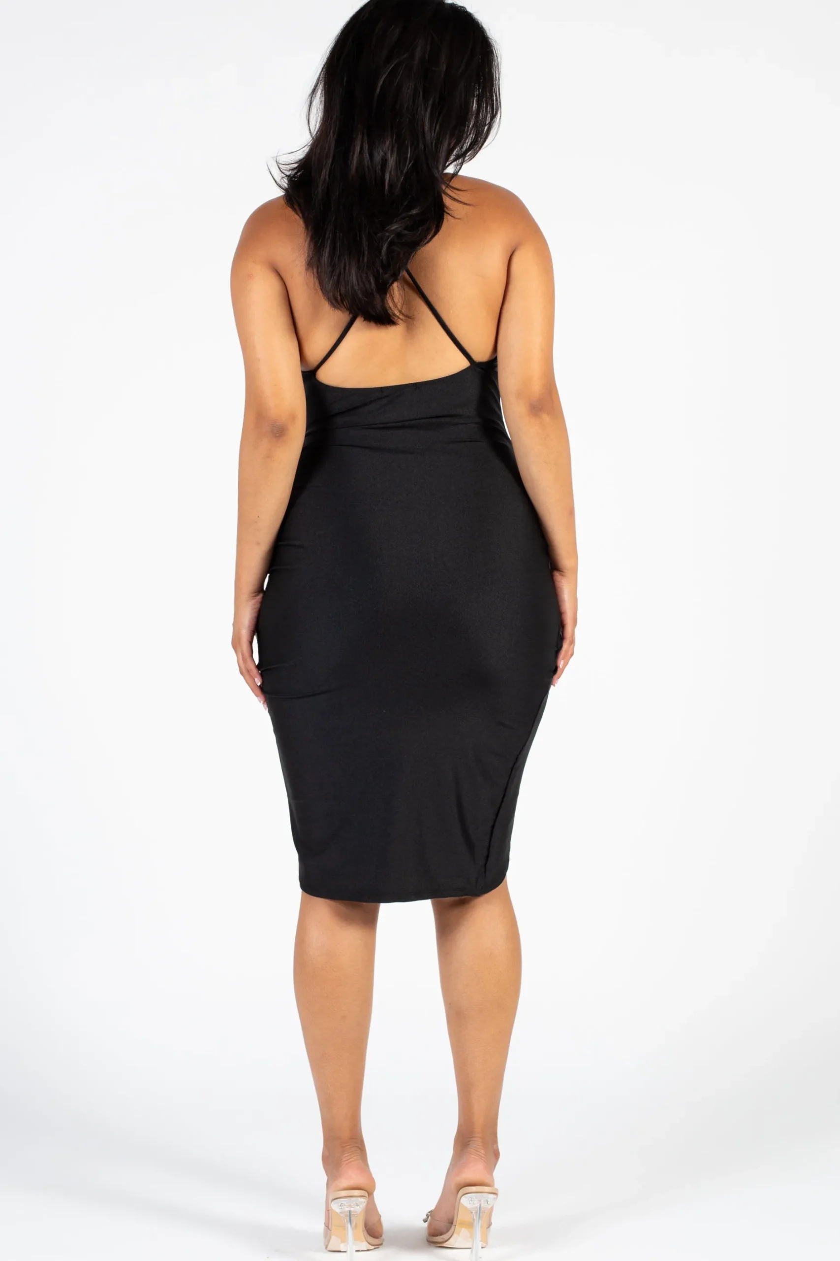 Misty Rose Elle Satin Ruched Tulip Midi Dress Discount