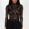 Chelsea Embellished Sequin Mesh Bodysuit Black Fashion